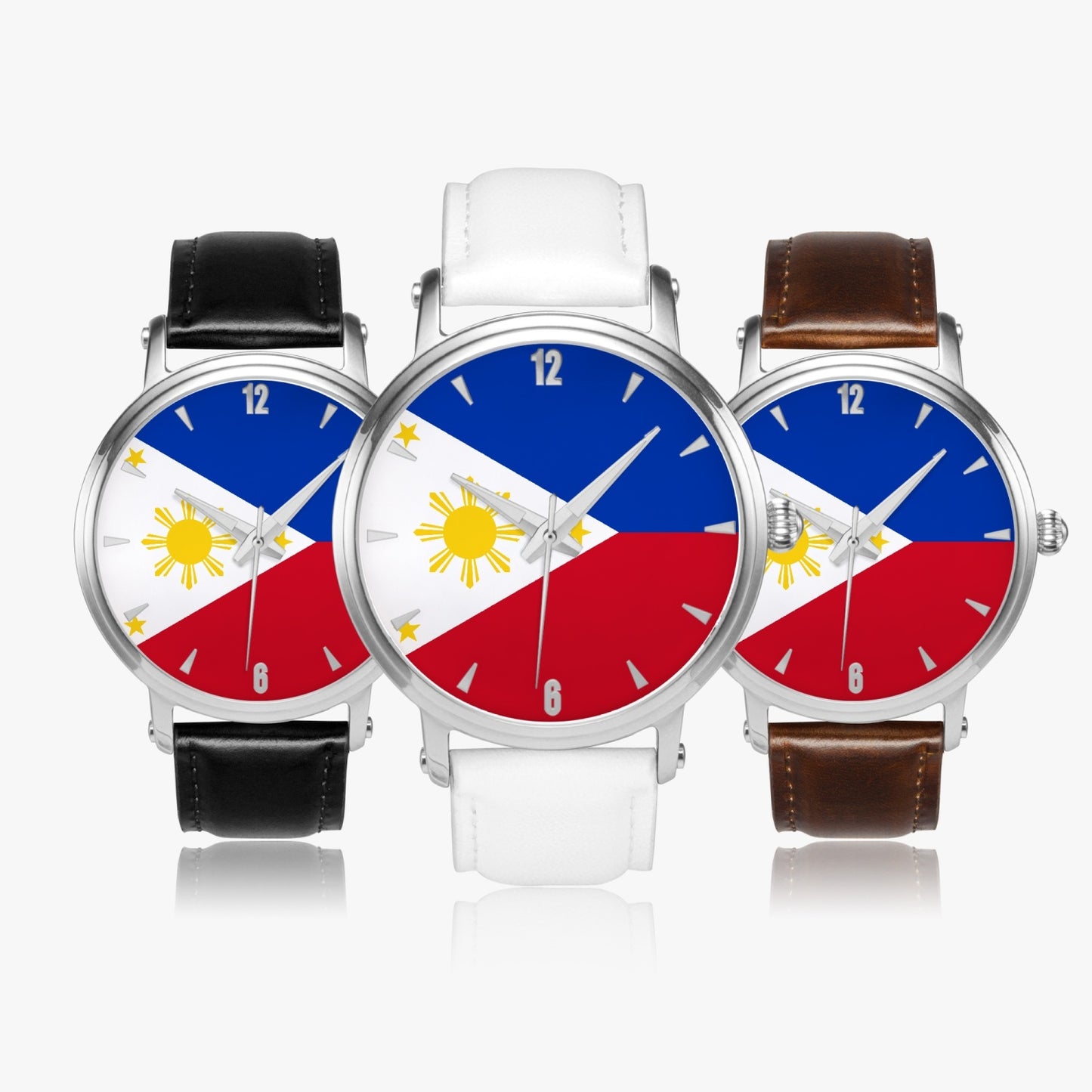 Philippines Pride Premium Leather Men's Watch - Silver / Rose Gold / Black