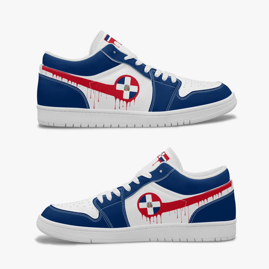 Air Dominican Red Drip / Blue & White Low Tops (White Sole) - Men's & Women's