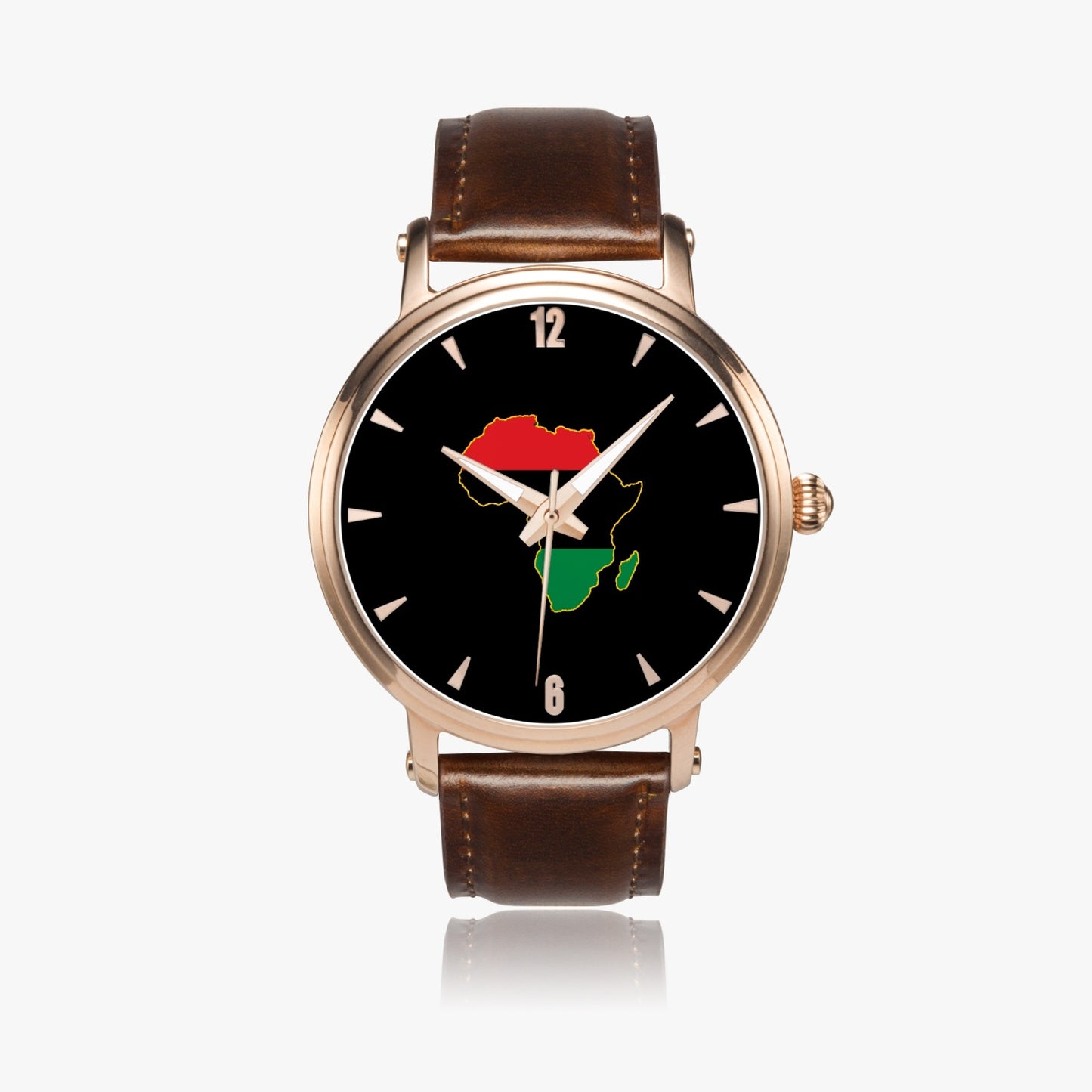 Africa Pride Premium Leather Men's Watch - Silver / Rose Gold / Black