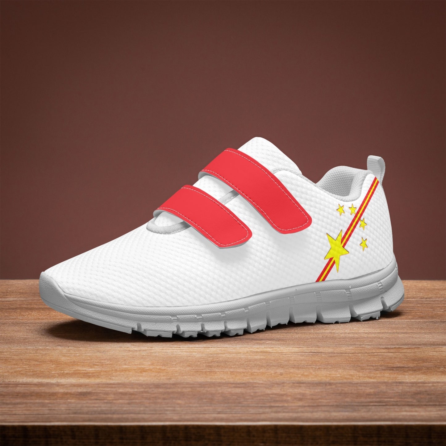 China Pride Kid's Lightweight Velcro Mesh Sneaker - White