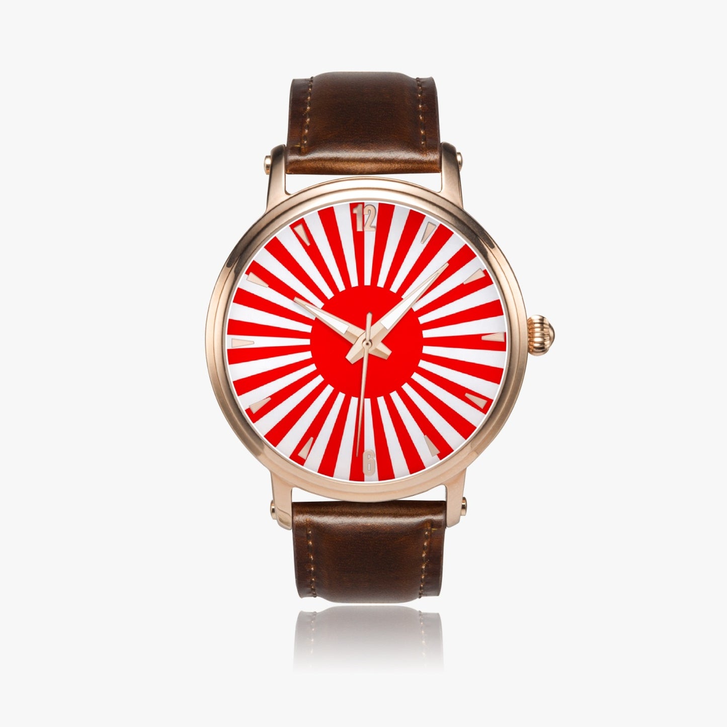 Japan Pride Premium Leather Men's Watch - Silver / Rose Gold / Black