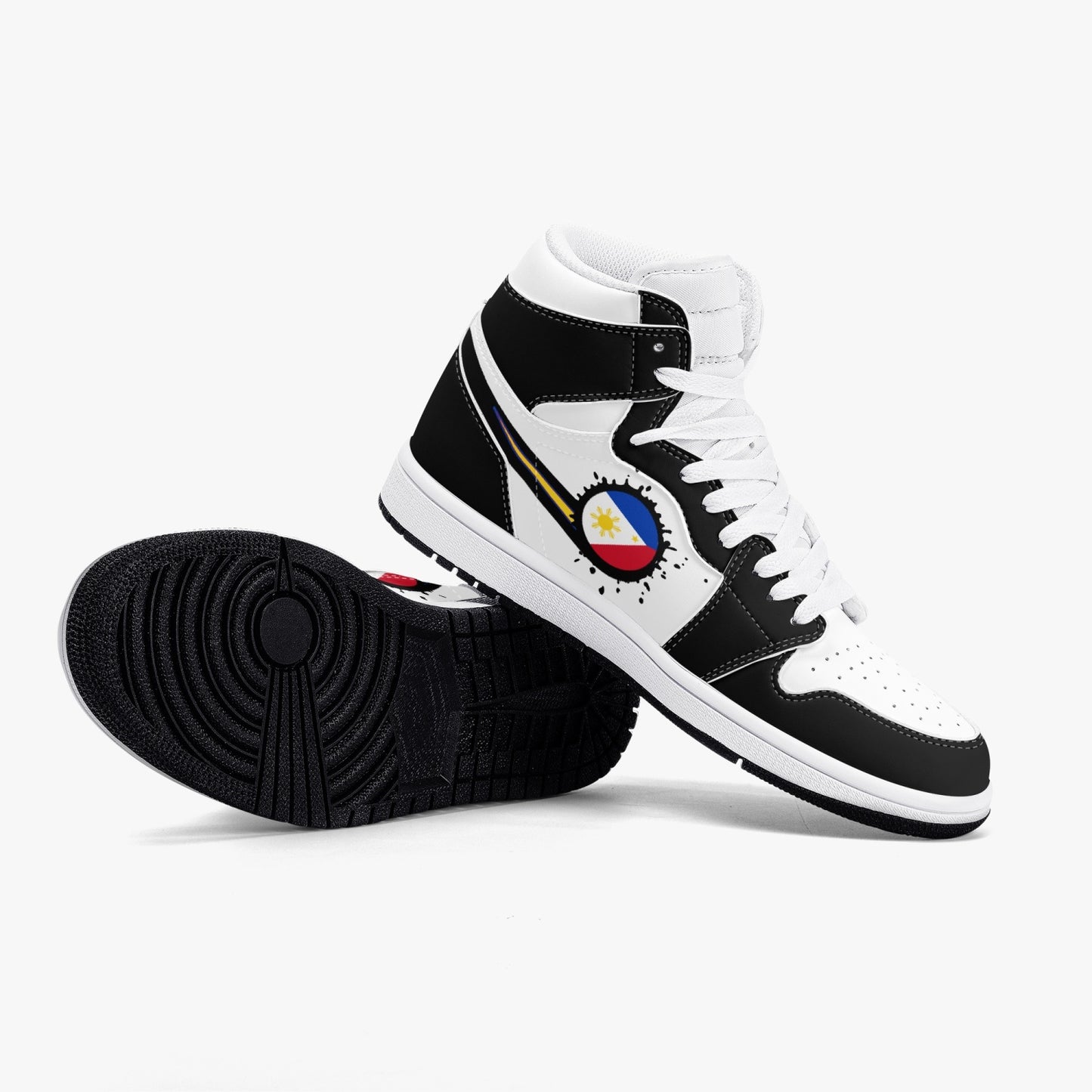 Air Philippines Splattered Icon Black/White High Tops (Black Sole) - Men's & Women's