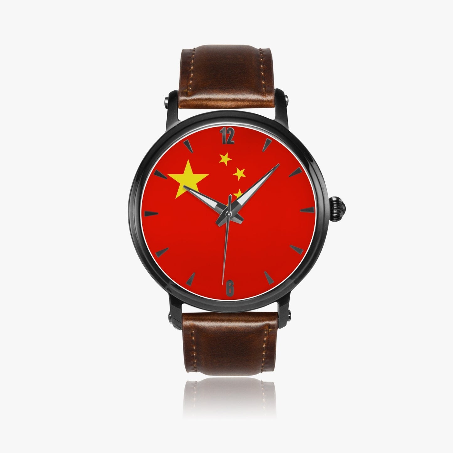 China Pride Premium Leather Men's Watch - Silver / Rose Gold / Black