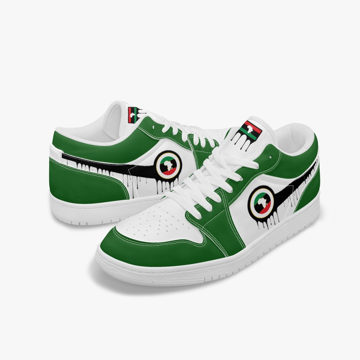 Air Africa Black Drip / Green & White Low Tops (White Sole) - Men's & Women's