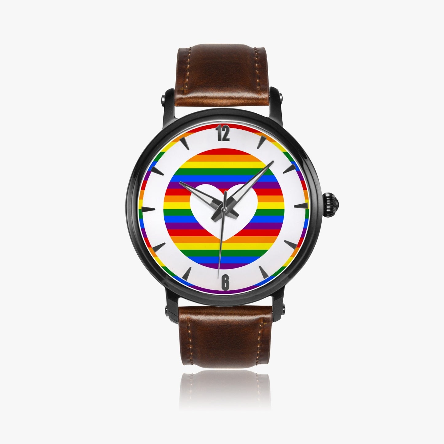 Rainbow Pride Premium Leather Men's Watch - Silver / Rose Gold / Black