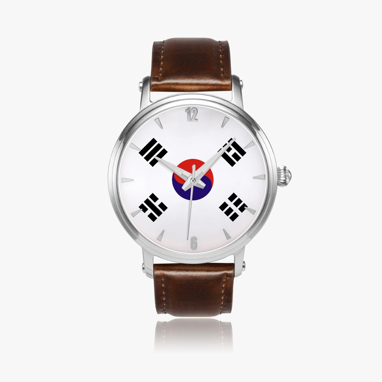 South Korea Pride Premium Leather Men's Watch - Silver / Rose Gold / Black