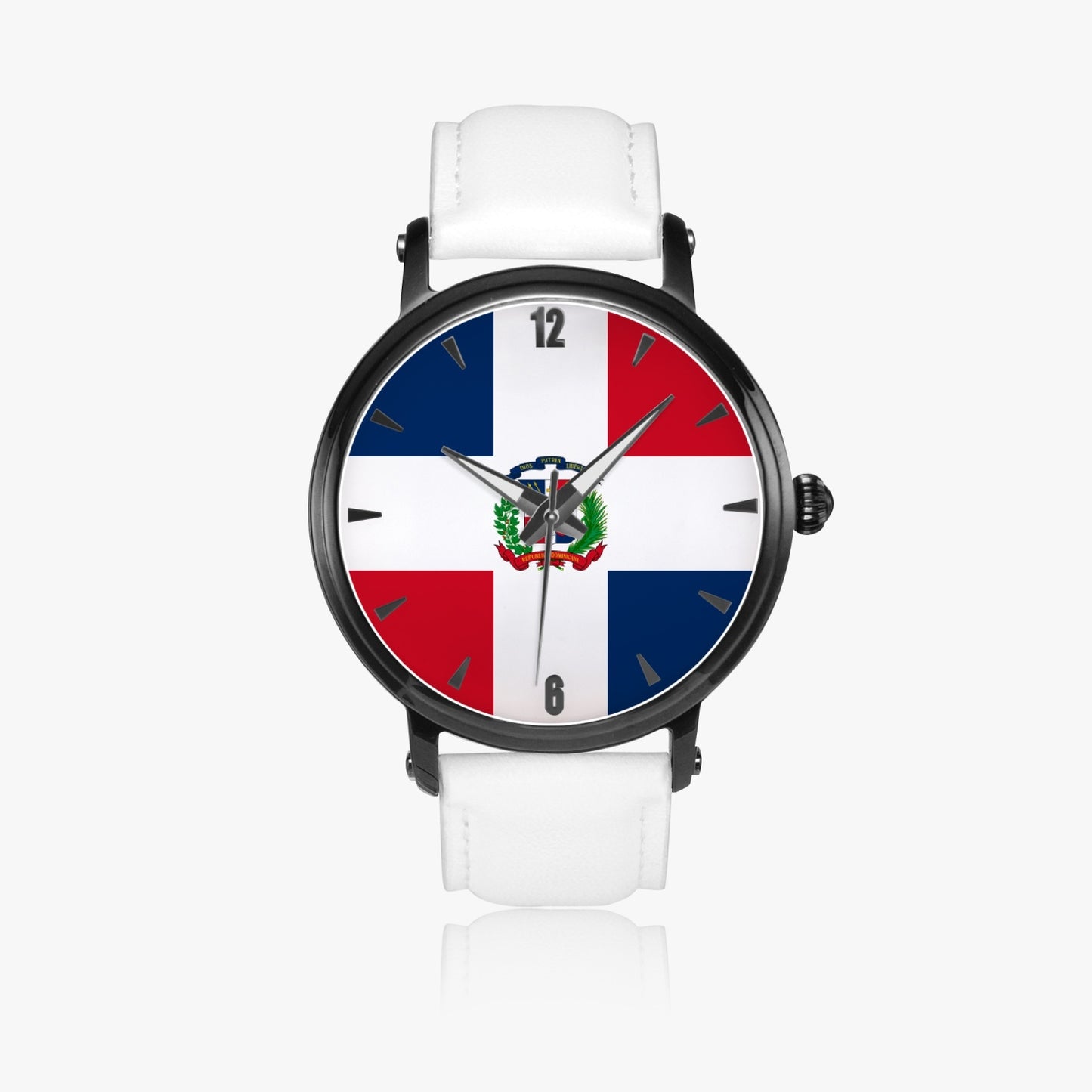 Dominican Pride Premium Leather Men's Watch - Silver / Rose Gold / Black
