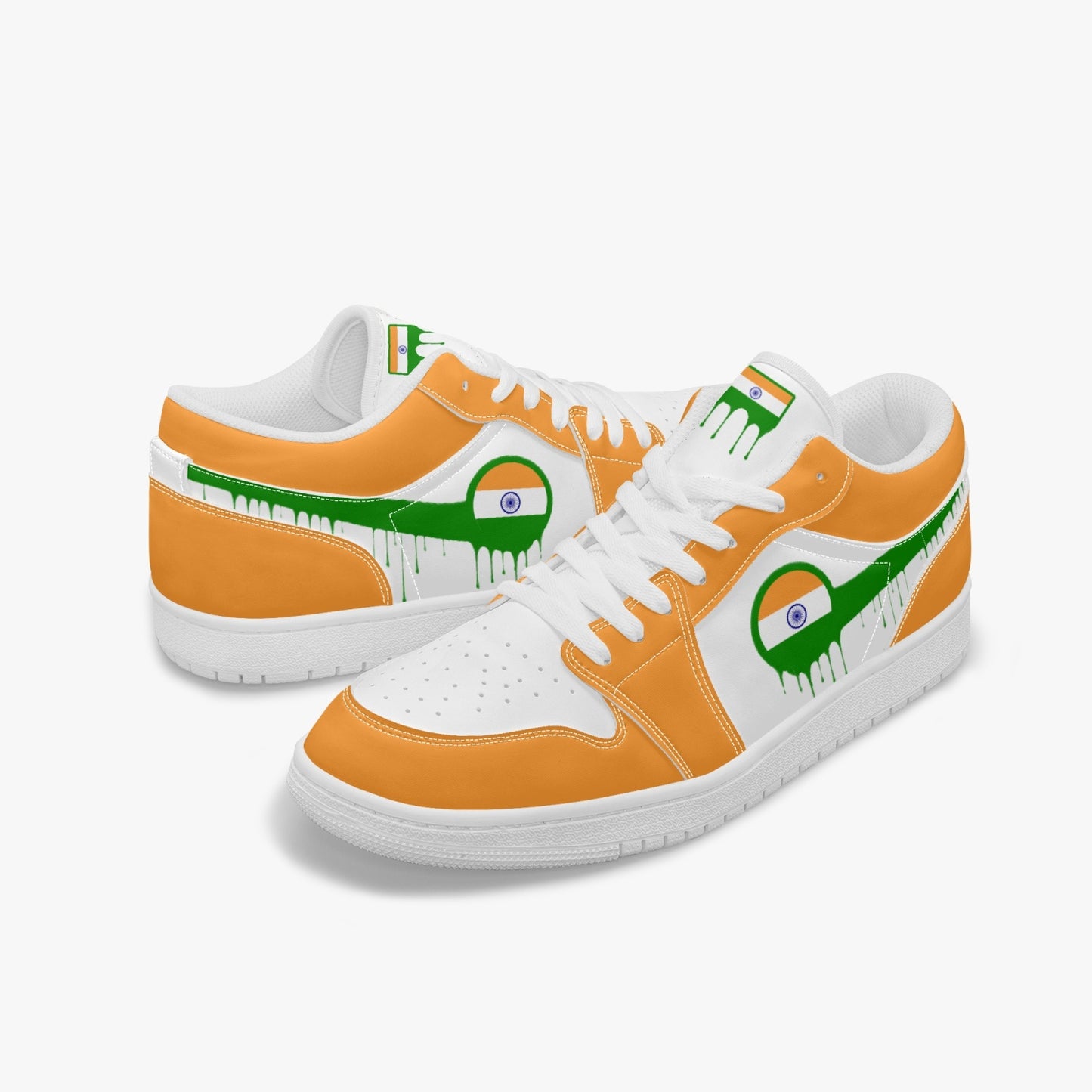 Air India Green Drip / Orange & White Low Tops (White Sole) - Men's & Women's