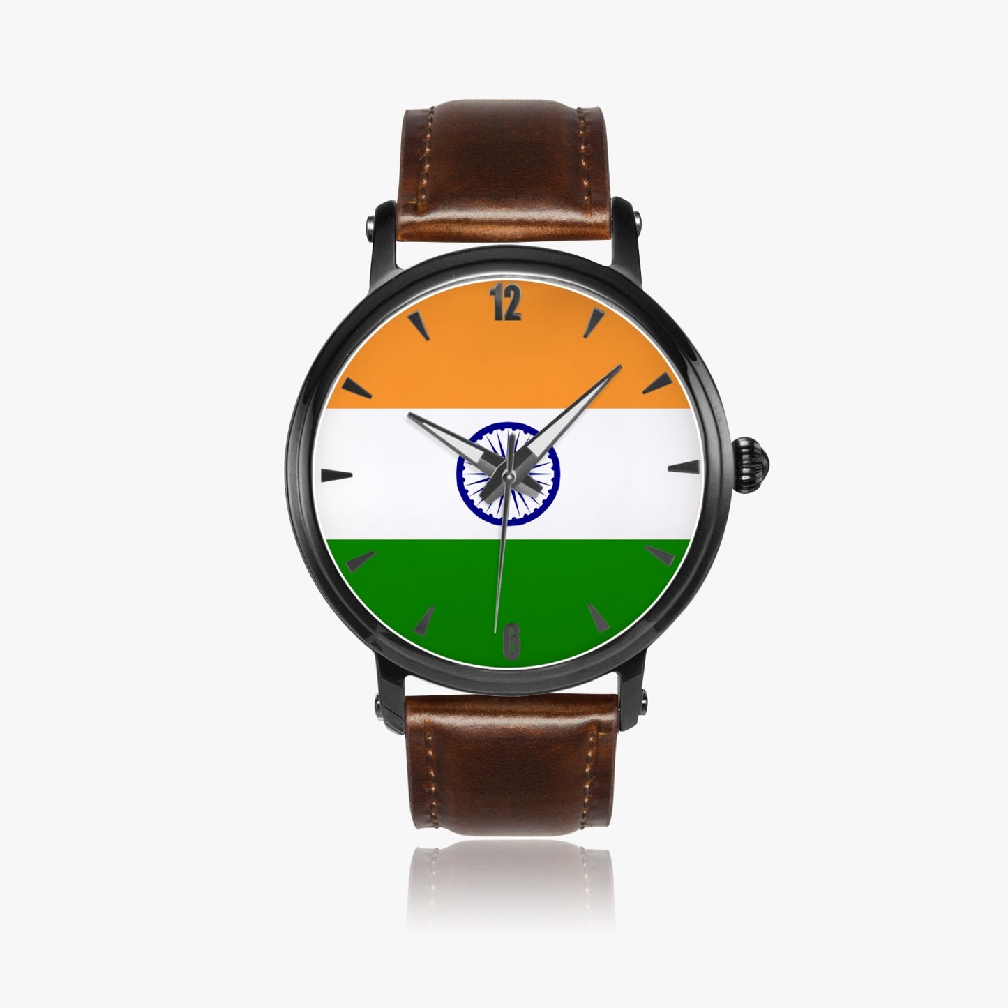 India Pride Premium Leather Men's Watch - Silver / Rose Gold / Black