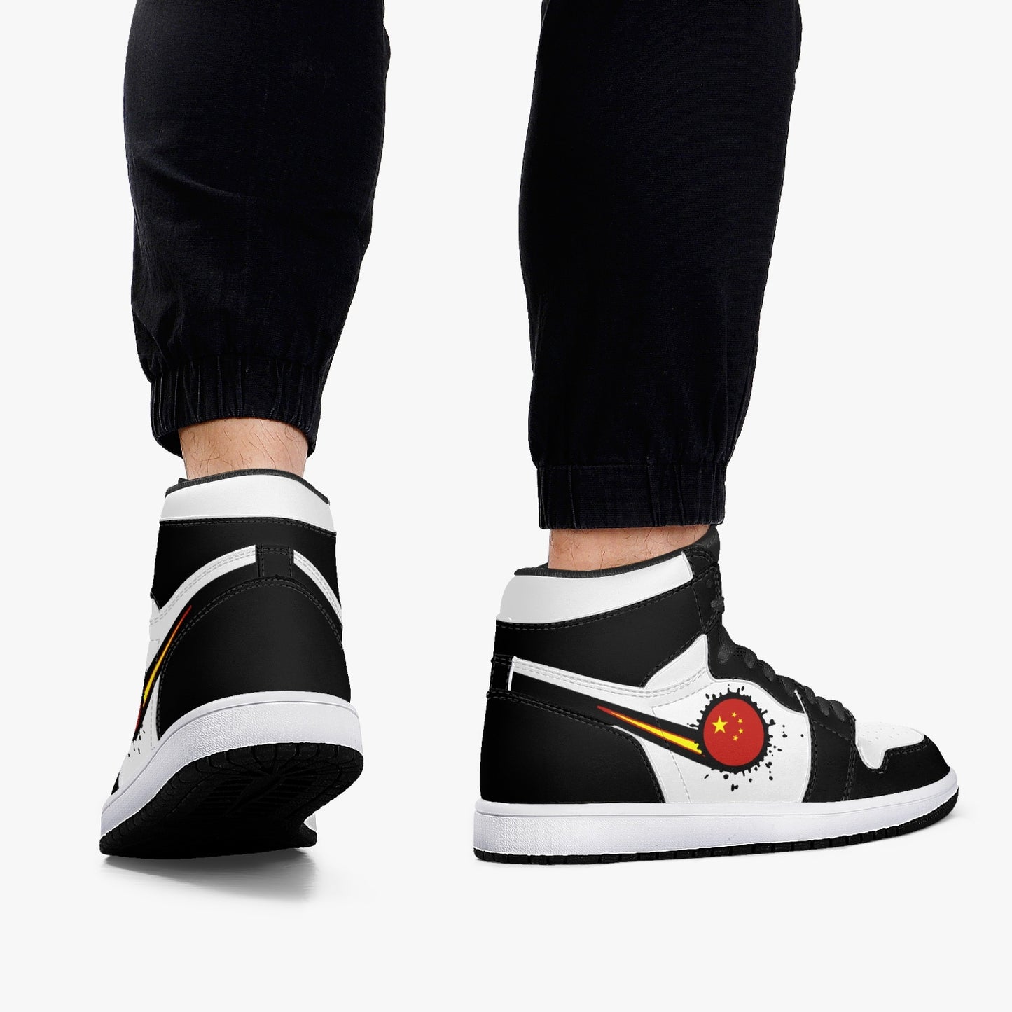 Air China Splattered Icon Black/White High Tops (Black Sole) - Men's & Women's