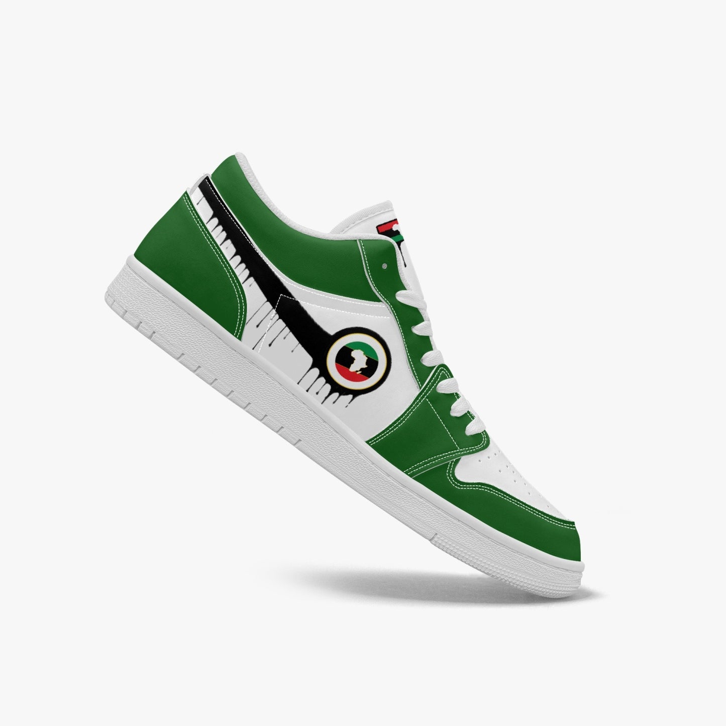Air Africa Black Drip / Green & White Low Tops (White Sole) - Men's & Women's