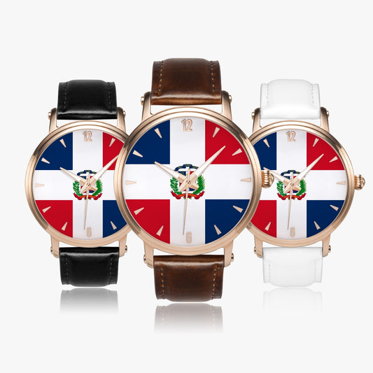 Dominican Pride Premium Leather Men's Watch - Silver / Rose Gold / Black