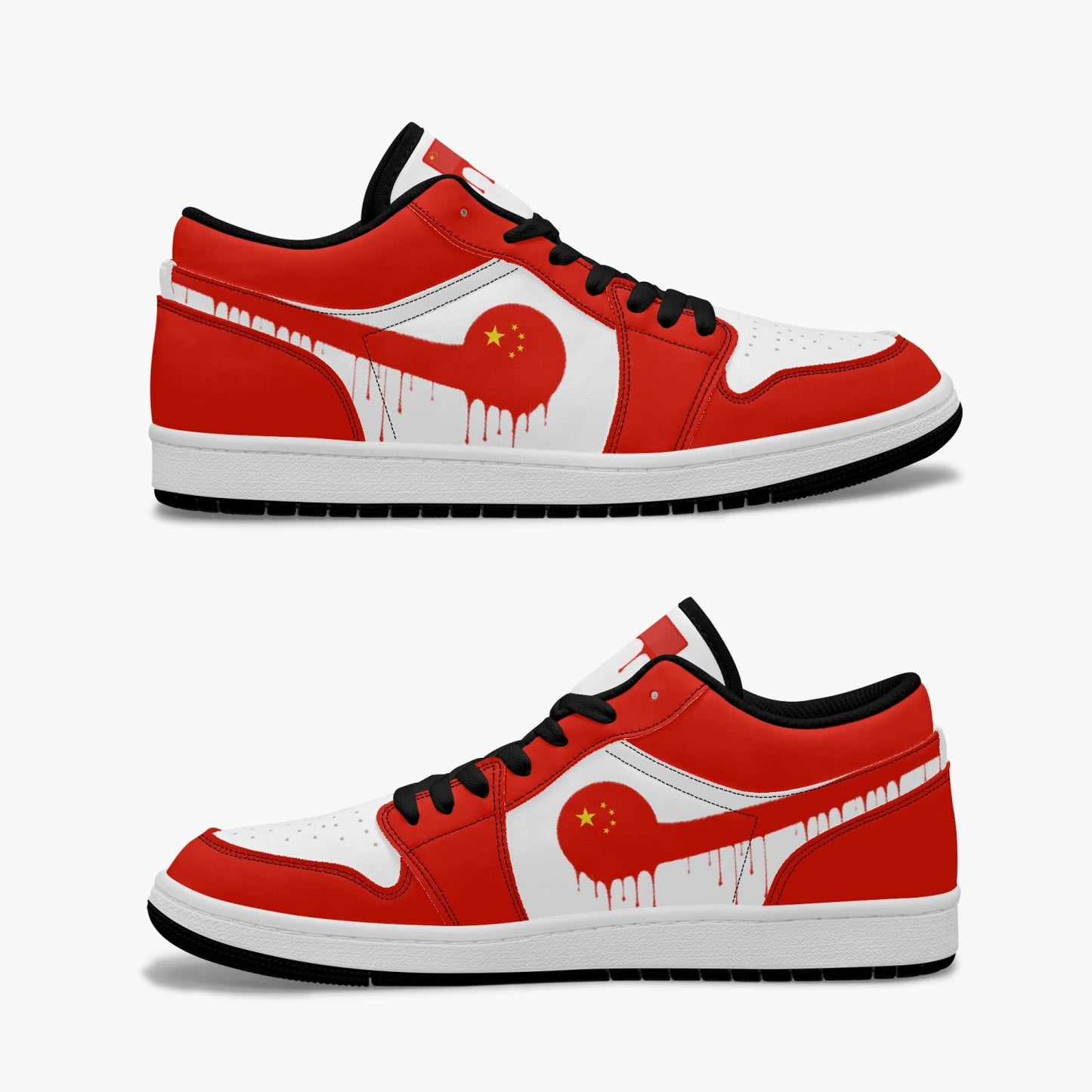 Air China Red Drip / Red & White Low Tops (Black Sole) - Men's & Women's