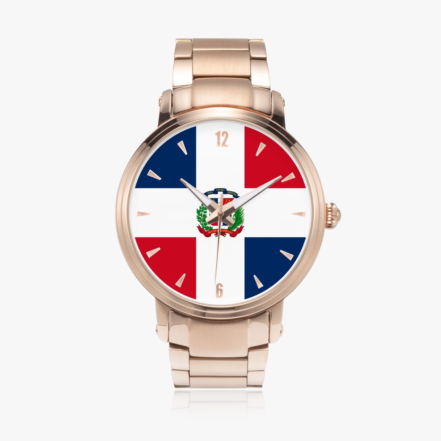 Dominican Pride Stainless Steel Luxury Men's Watch - Silver / Rose Gold / Black
