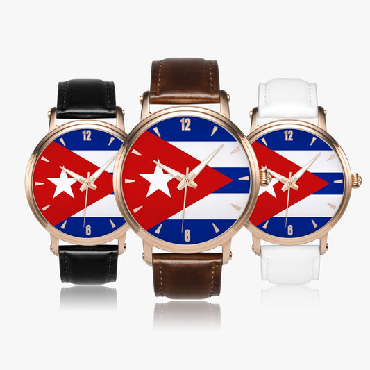 Cuba Pride Premium Leather Men's Watch - Silver / Rose Gold / Black