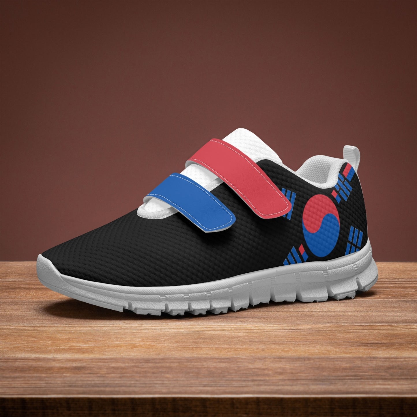 South Korea Pride Kid's Lightweight Velcro Mesh Sneaker - Black