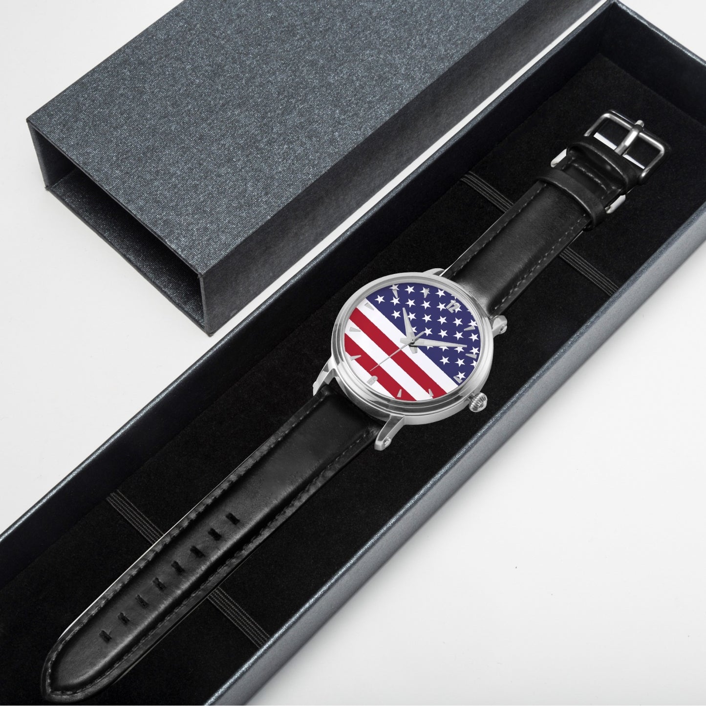 American Pride Premium Leather Men's Watch - Silver / Rose Gold / Black