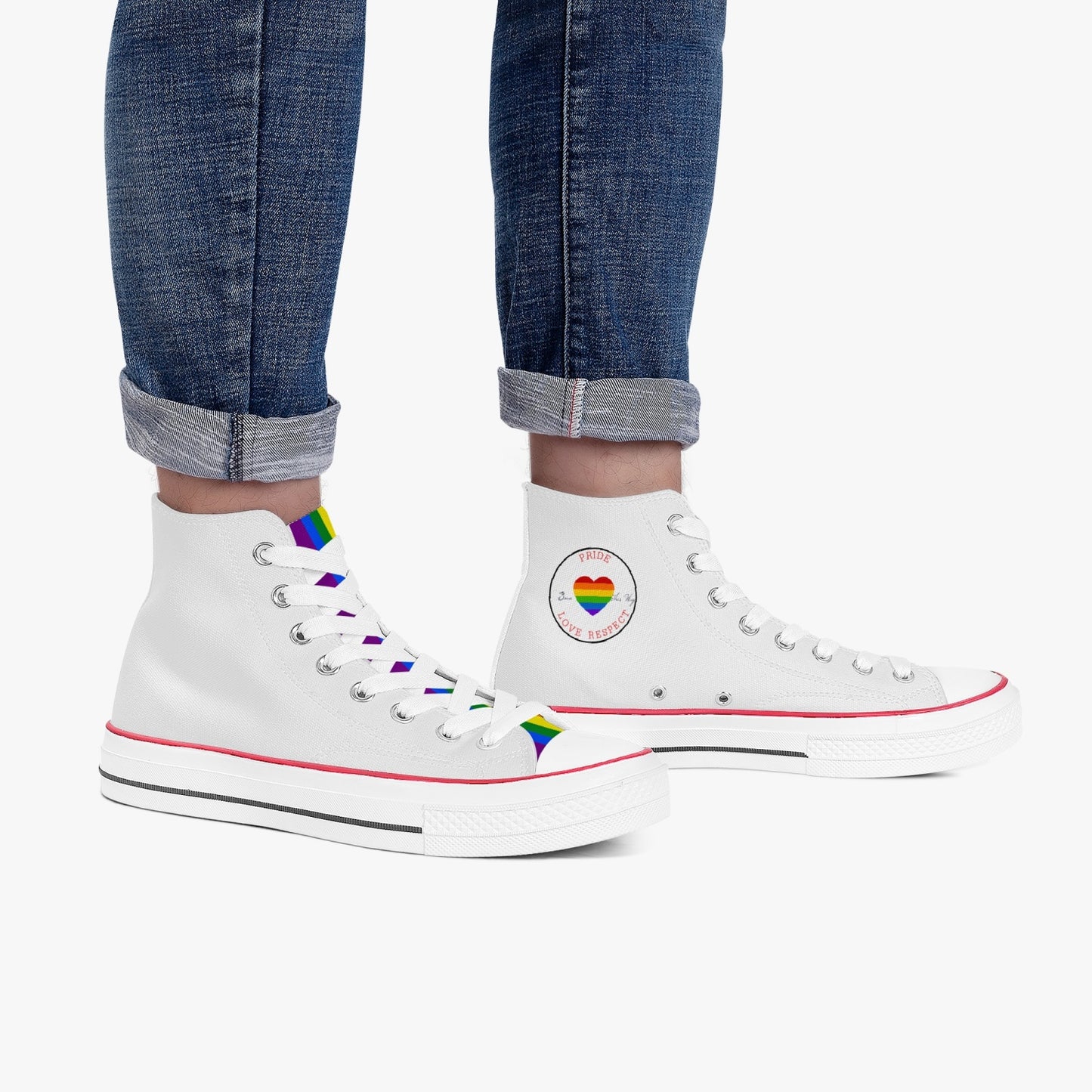 Rainbow Pride Classic Canvas High Tops (White) - Men's & Women's