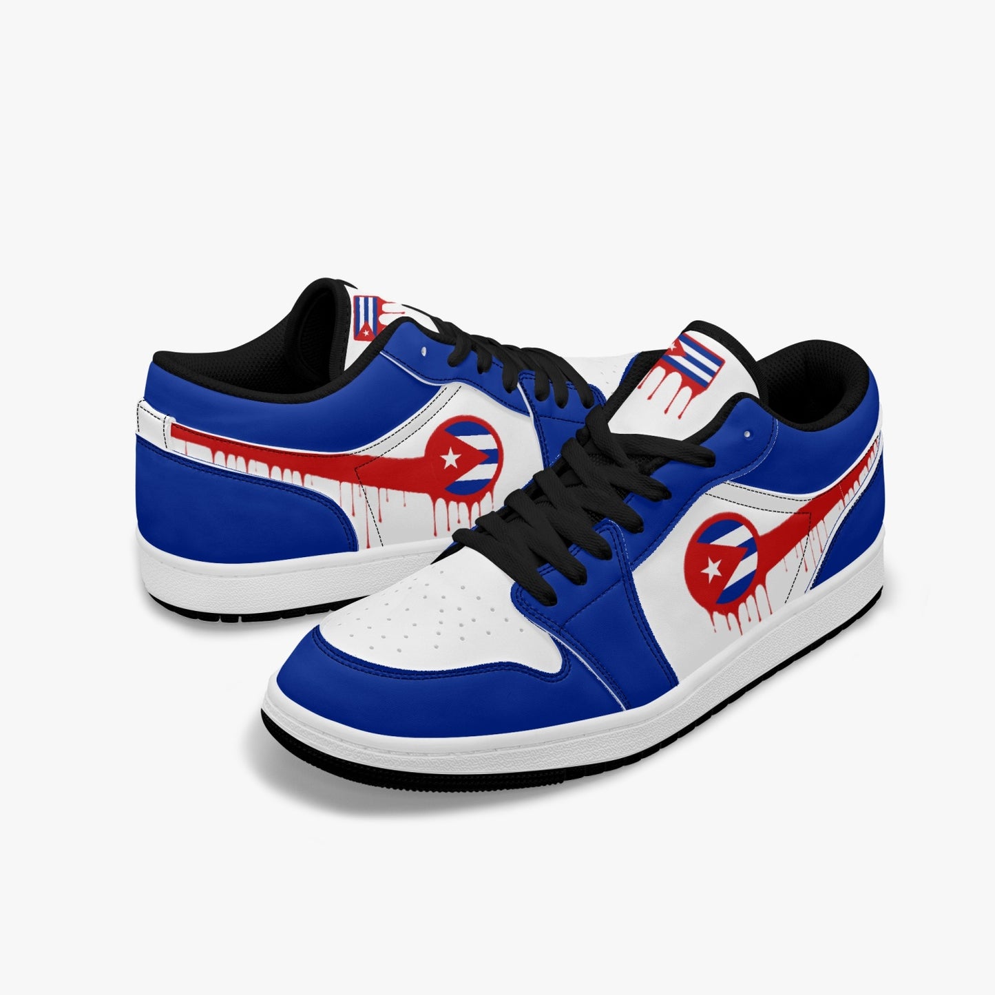 Air Cuba Red Drip / Blue & White Low Tops (Black Sole) - Men's & Women's