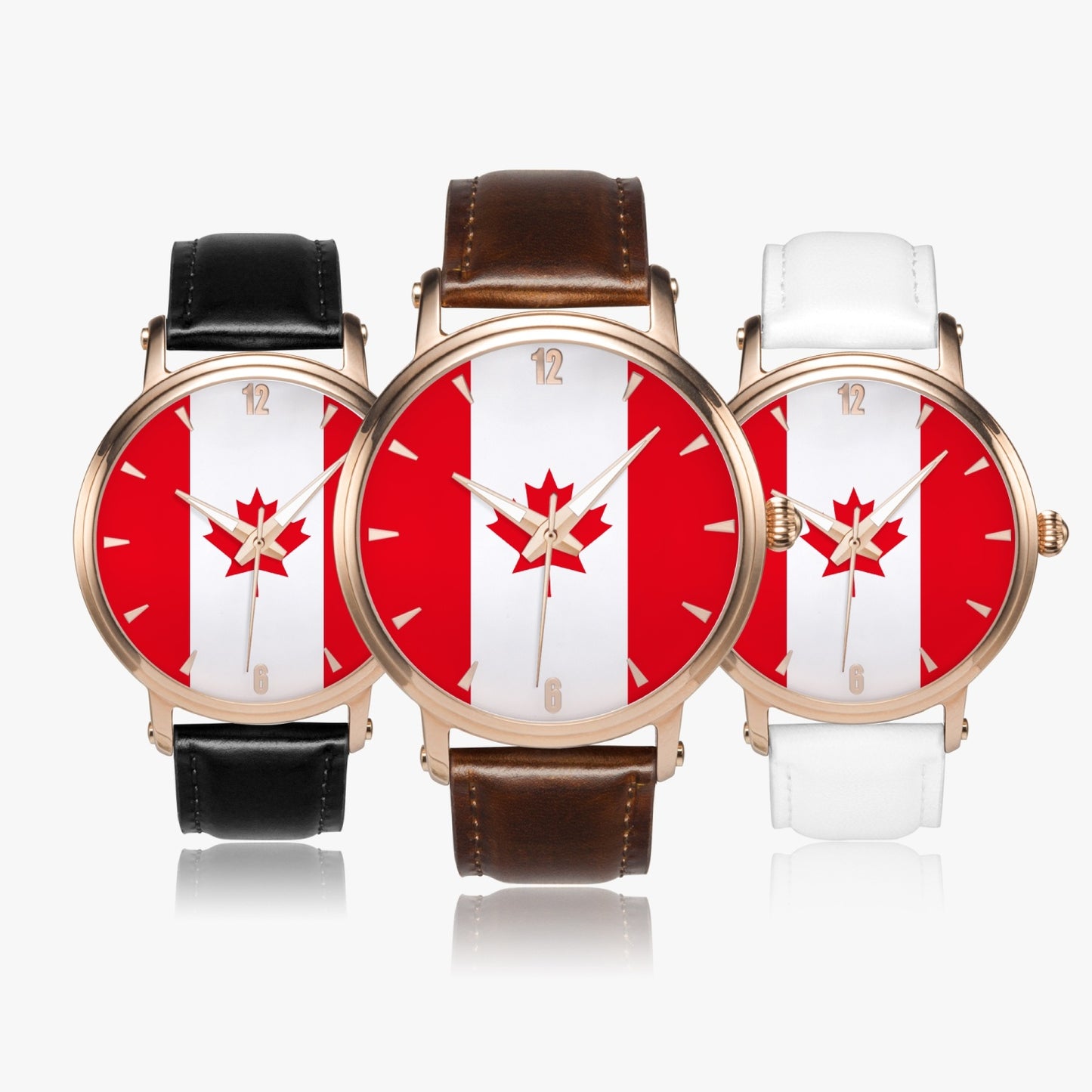 Canada Pride Premium Leather Men's Watch - Silver / Rose Gold / Black