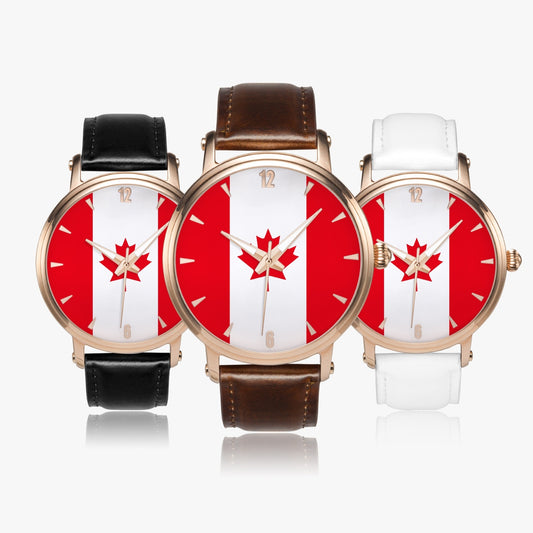 Canada Pride Premium Leather Men's Watch - Silver / Rose Gold / Black