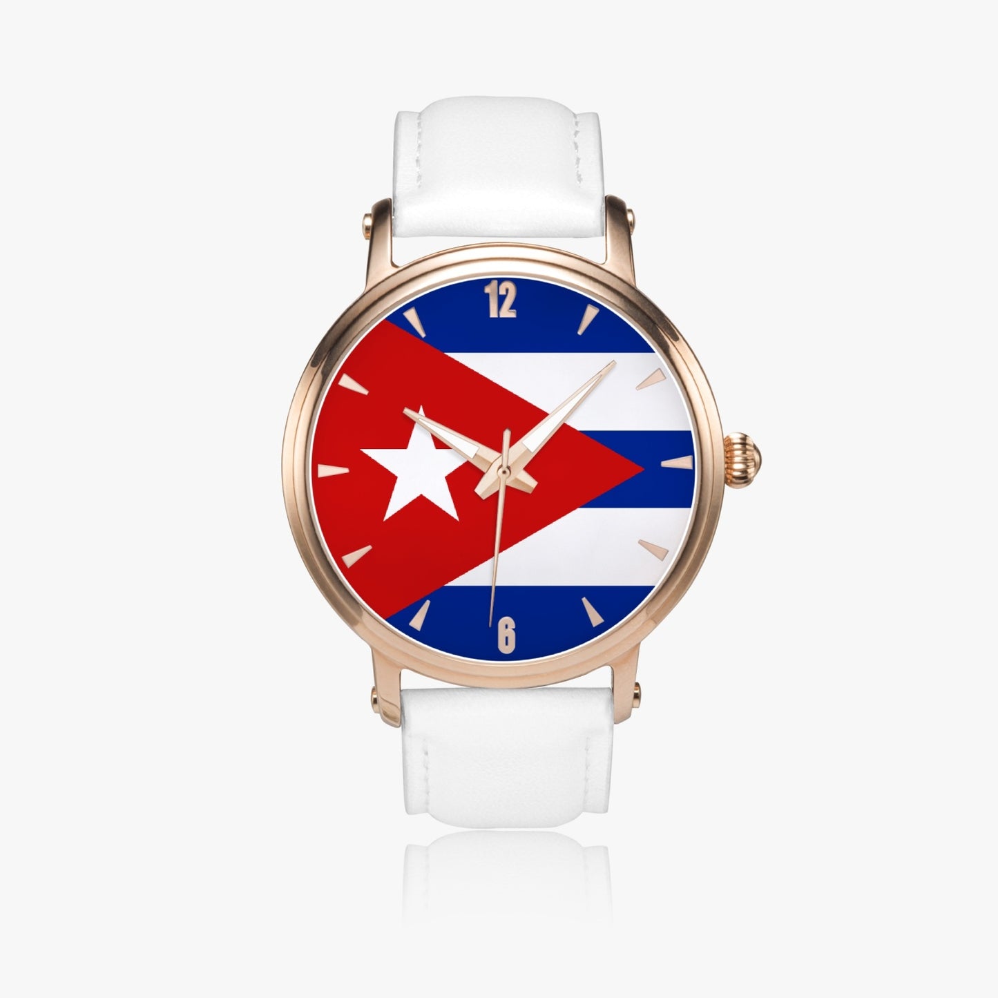 Cuba Pride Premium Leather Men's Watch - Silver / Rose Gold / Black