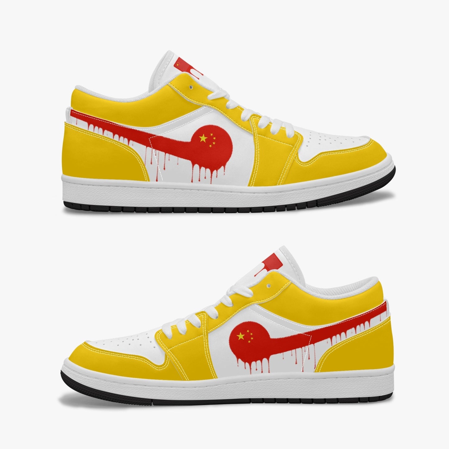 Air China Red Drip / Yellow & White Low Tops (Black Sole) - Men's & Women's