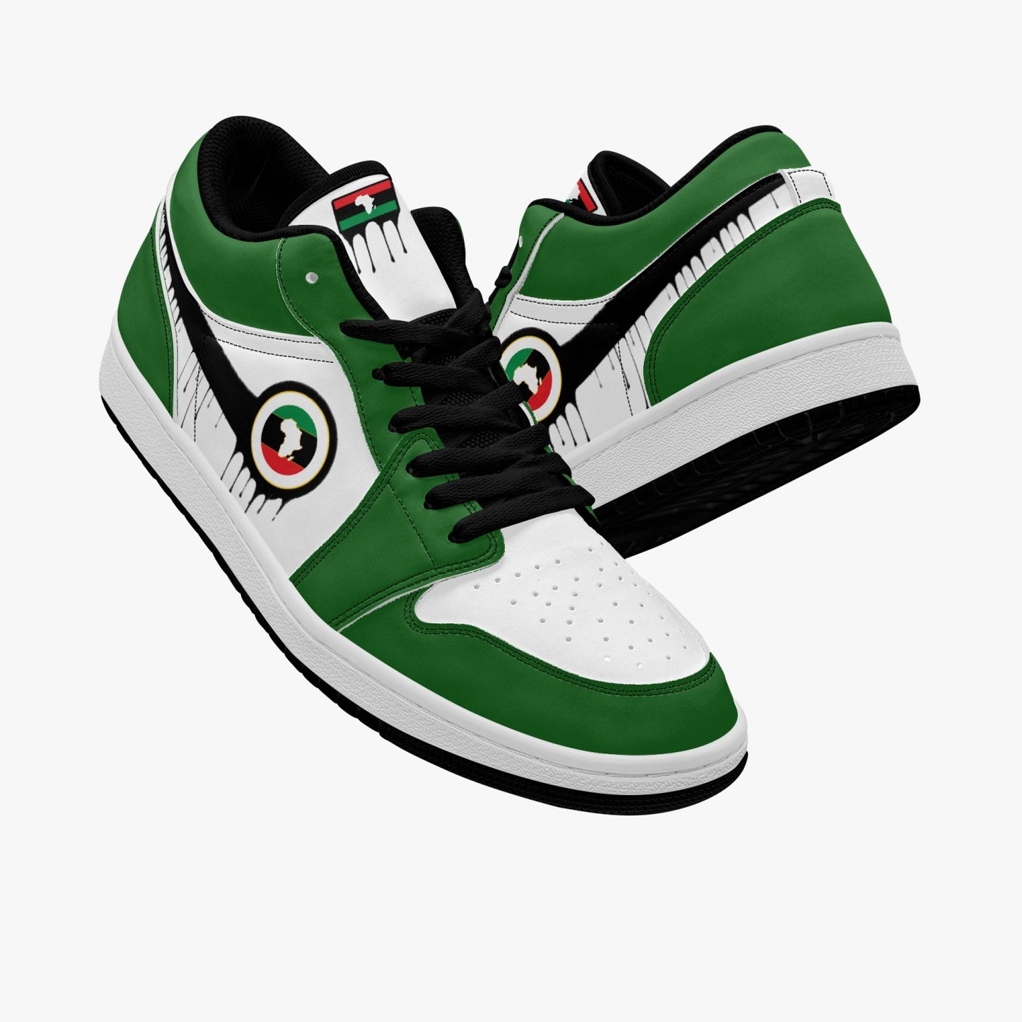 Air Africa Black Drip / Green & White Low Tops (Black Sole) - Men's & Women's