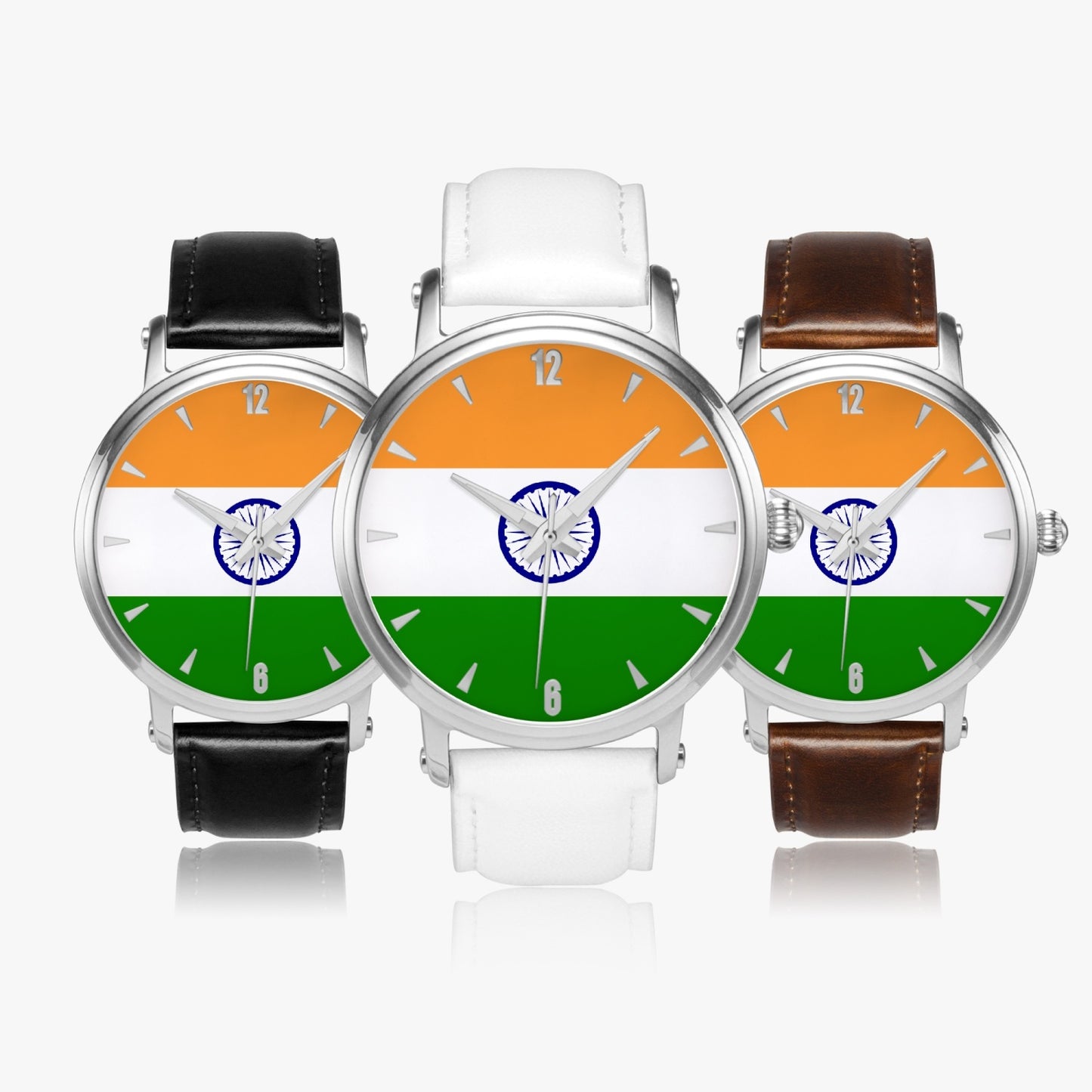India Pride Premium Leather Men's Watch - Silver / Rose Gold / Black