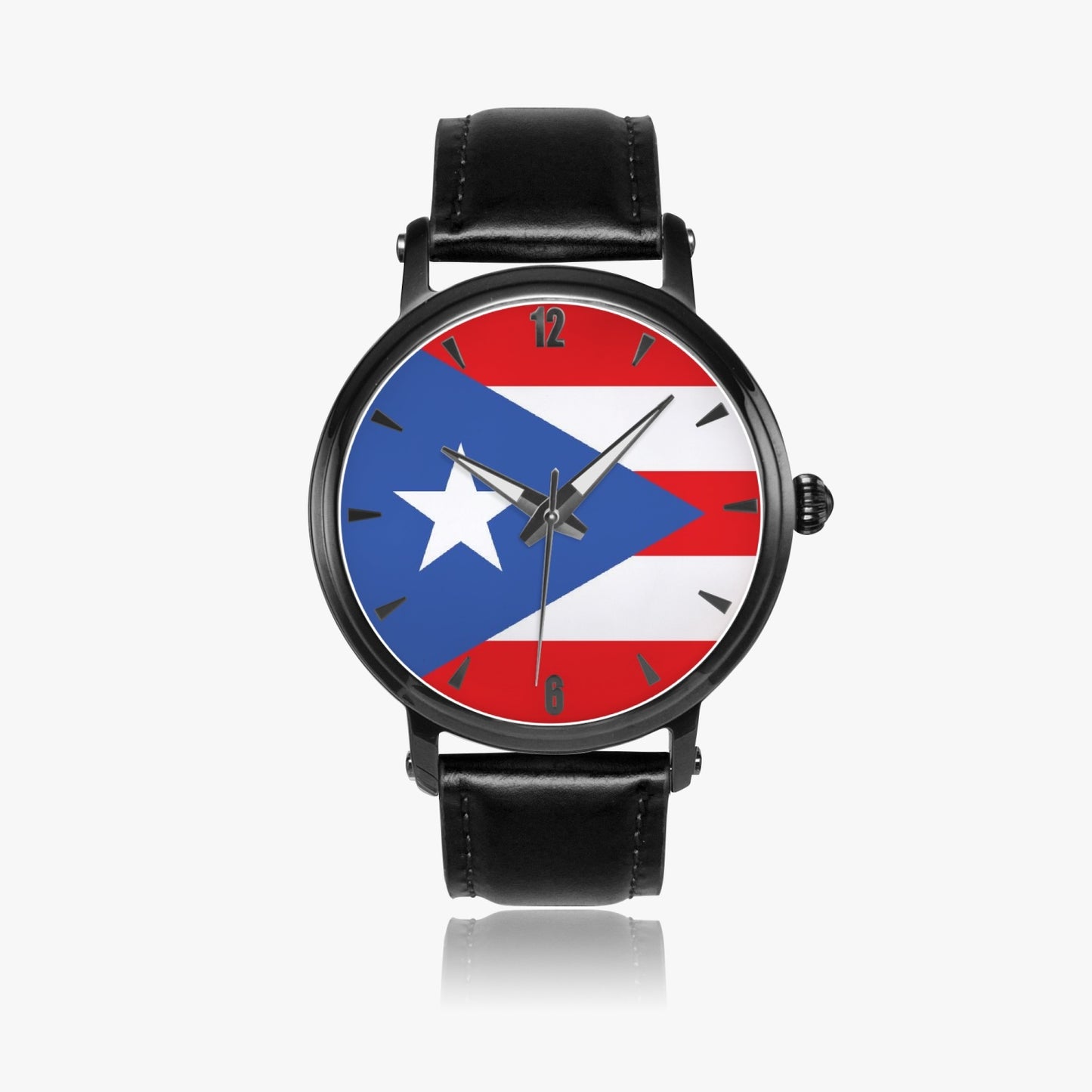 Puerto Rico Pride Premium Leather Men's Watch - Silver / Rose Gold / Black