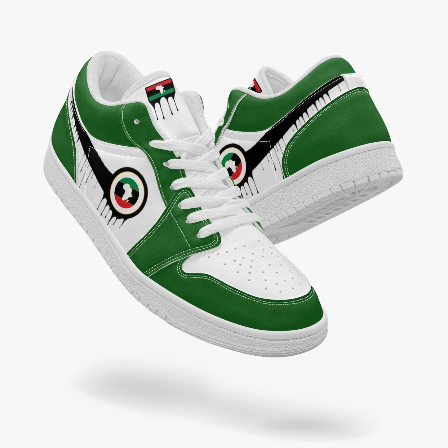 Air Africa Black Drip / Green & White Low Tops (White Sole) - Men's & Women's