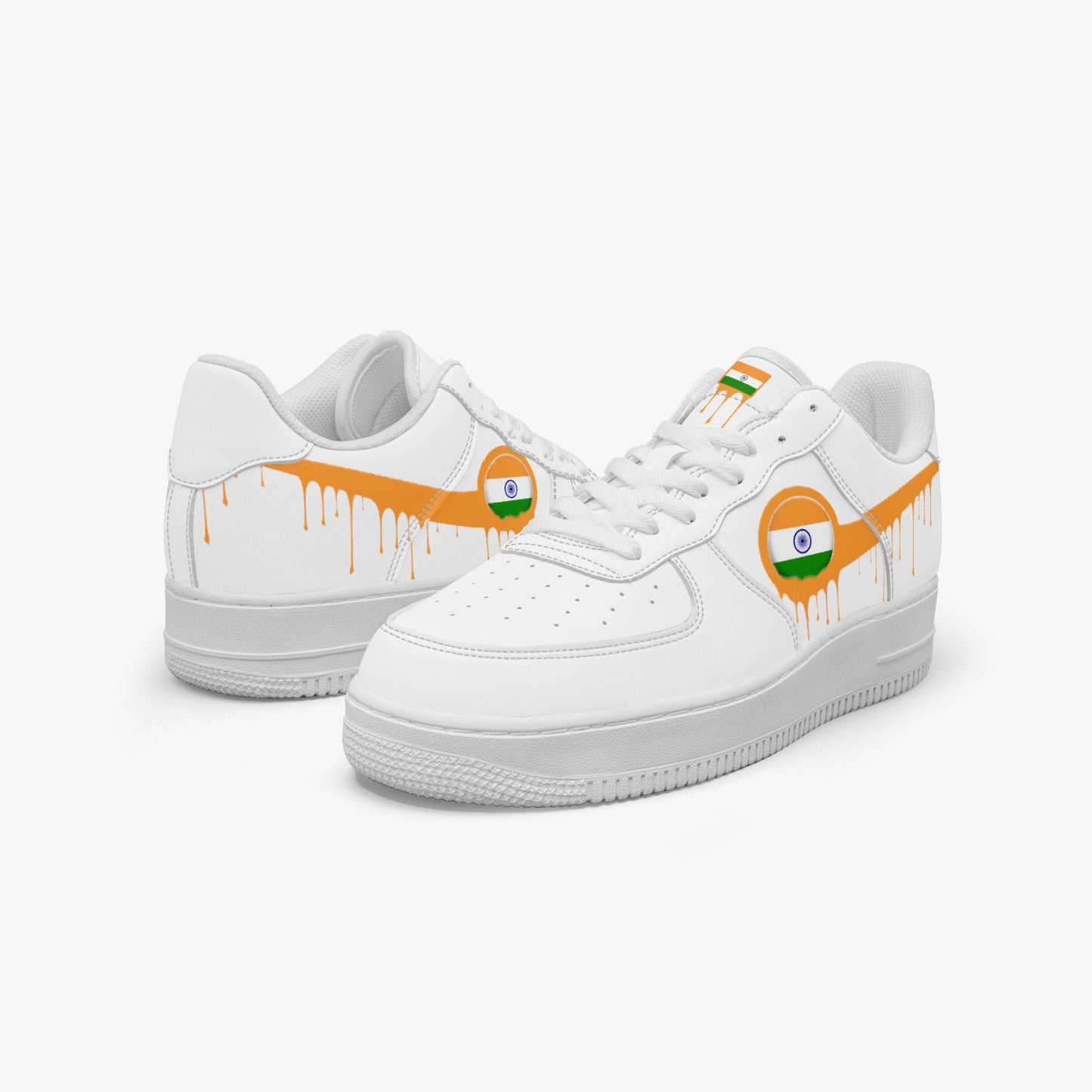 India Orange Drip R-Force 1 Low Tops (White) - Men's & Women's
