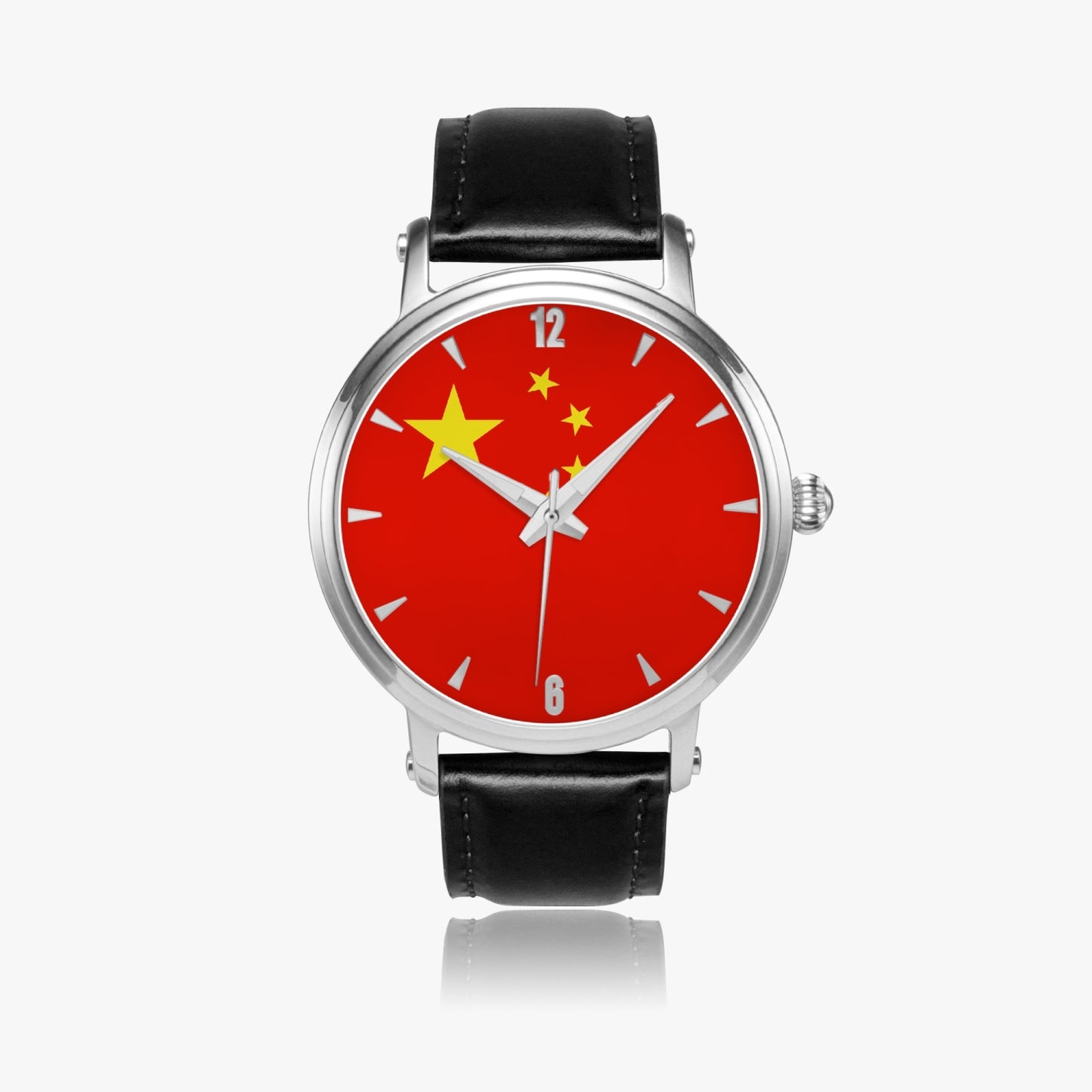 China Pride Premium Leather Men's Watch - Silver / Rose Gold / Black