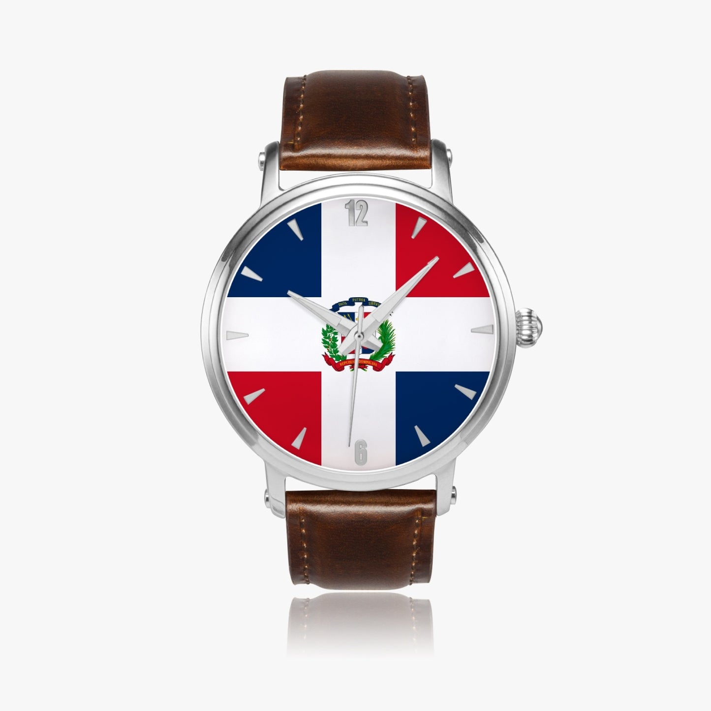 Dominican Pride Premium Leather Men's Watch - Silver / Rose Gold / Black