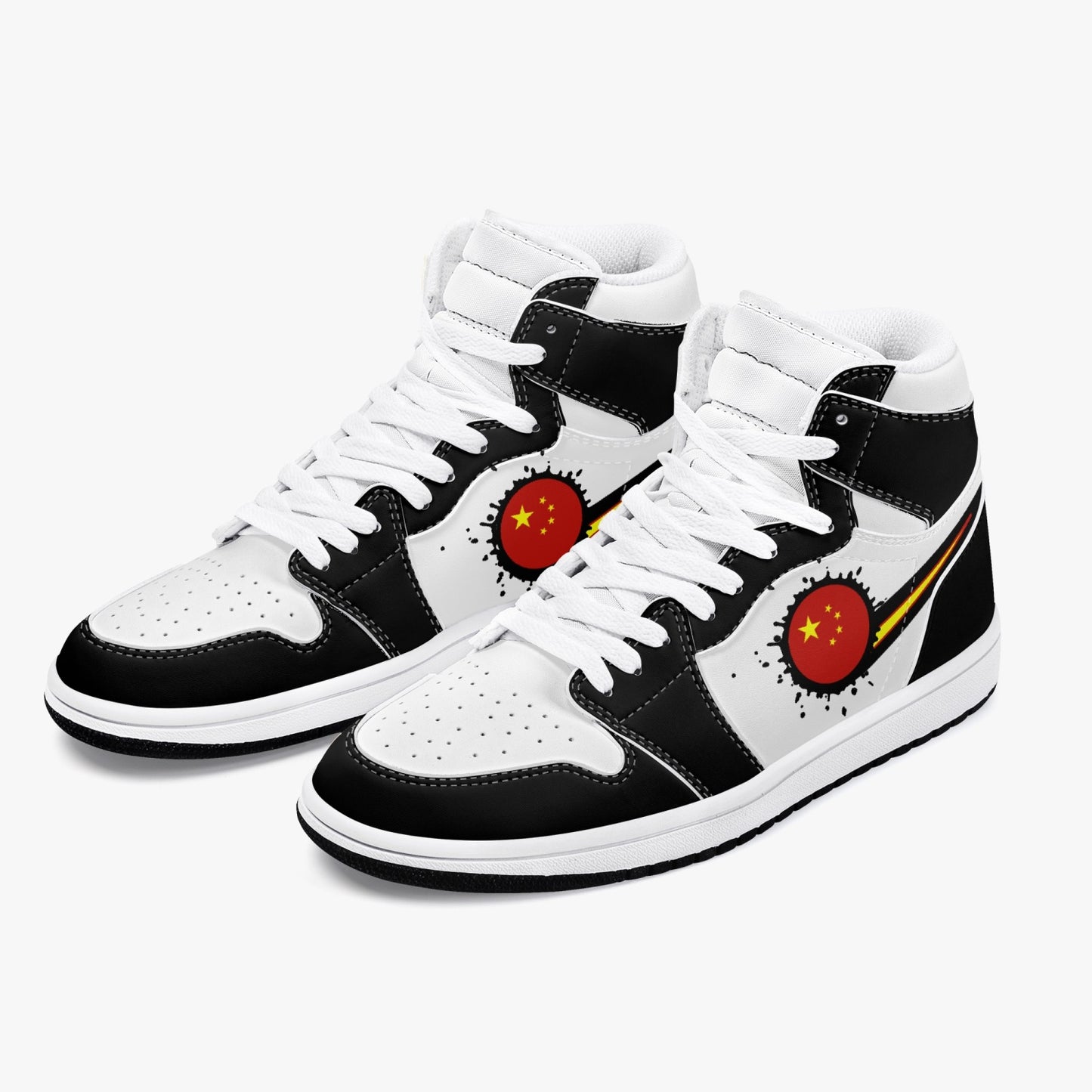 Air China Splattered Icon Black/White High Tops (Black Sole) - Men's & Women's