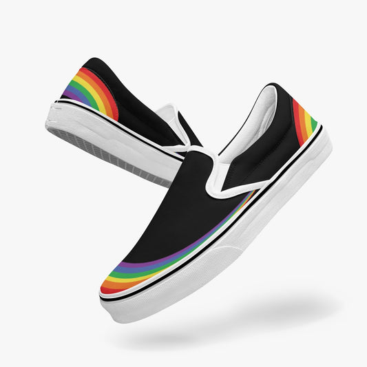 Rainbow Pride Canvas Slip-Ons (Black) - Men's & Women's