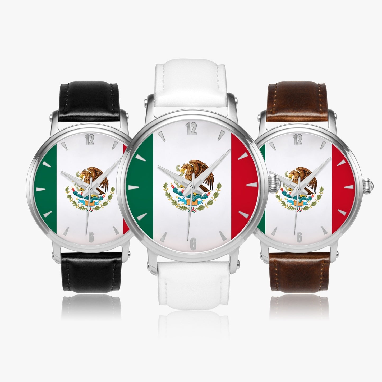 Mexico Pride Premium Leather Men's Watch - Silver / Rose Gold / Black