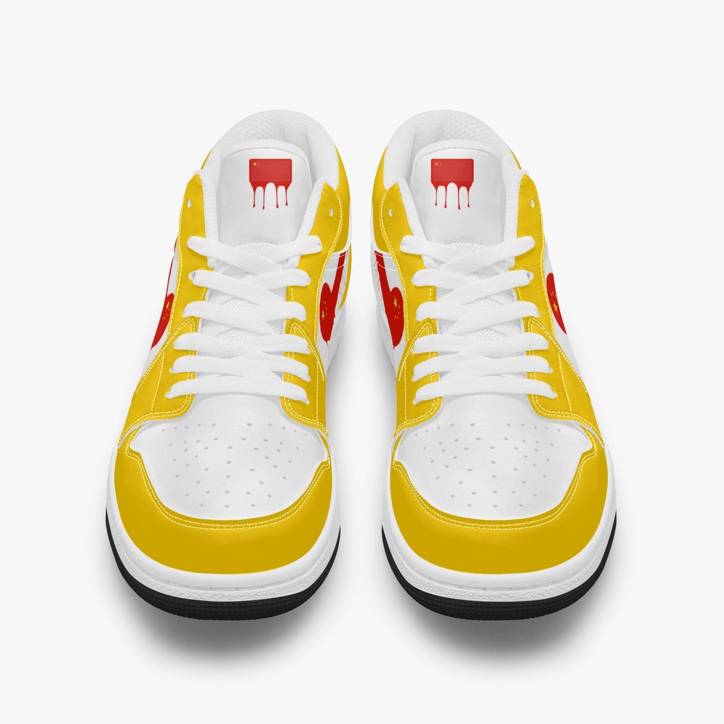 Air China Red Drip / Yellow & White Low Tops (Black Sole) - Men's & Women's