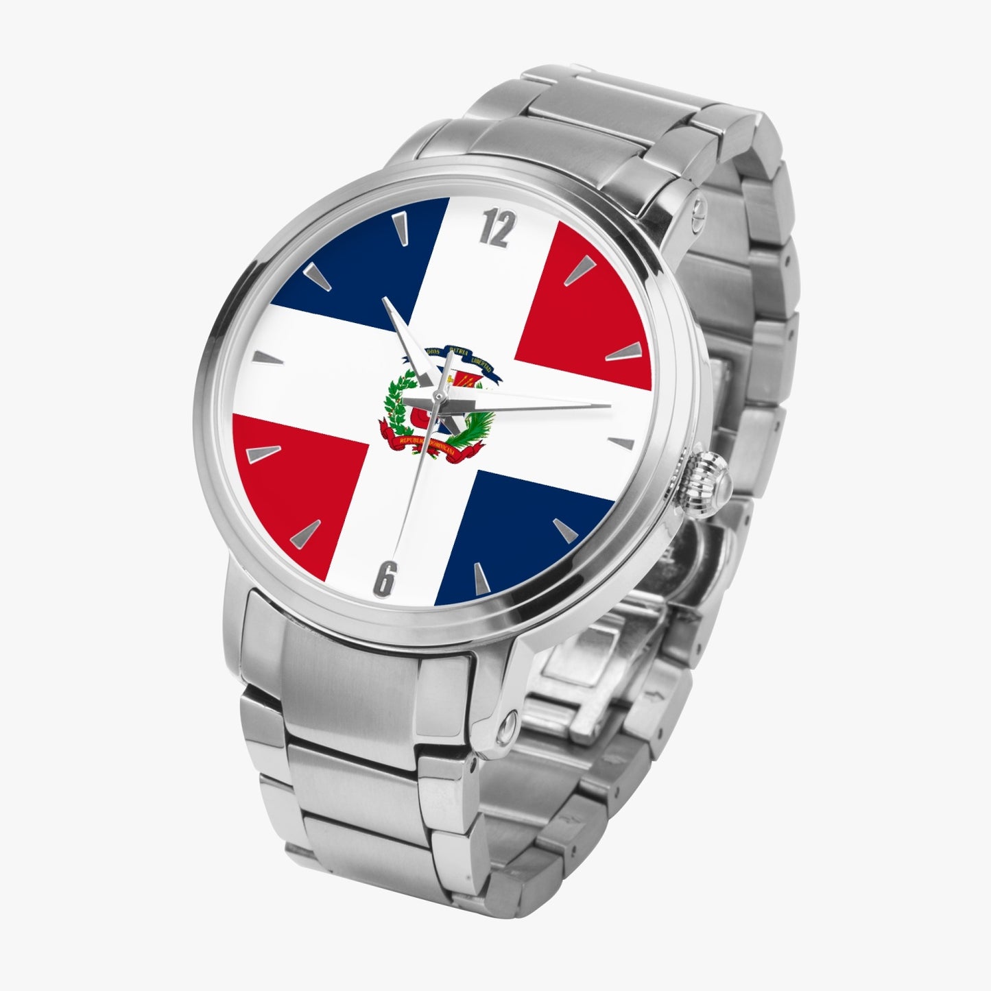 Dominican Pride Stainless Steel Luxury Men's Watch - Silver / Rose Gold / Black