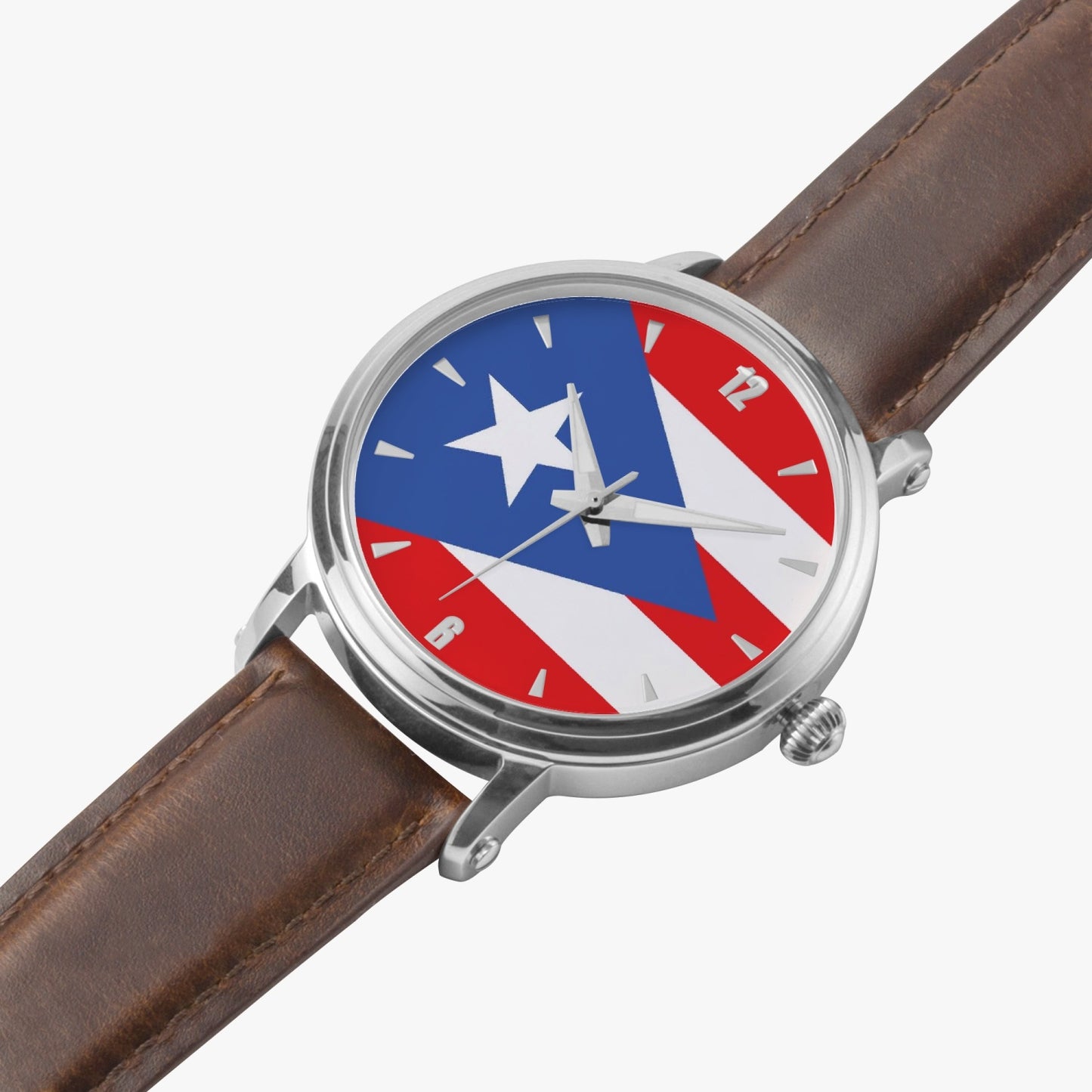 Puerto Rico Pride Premium Leather Men's Watch - Silver / Rose Gold / Black