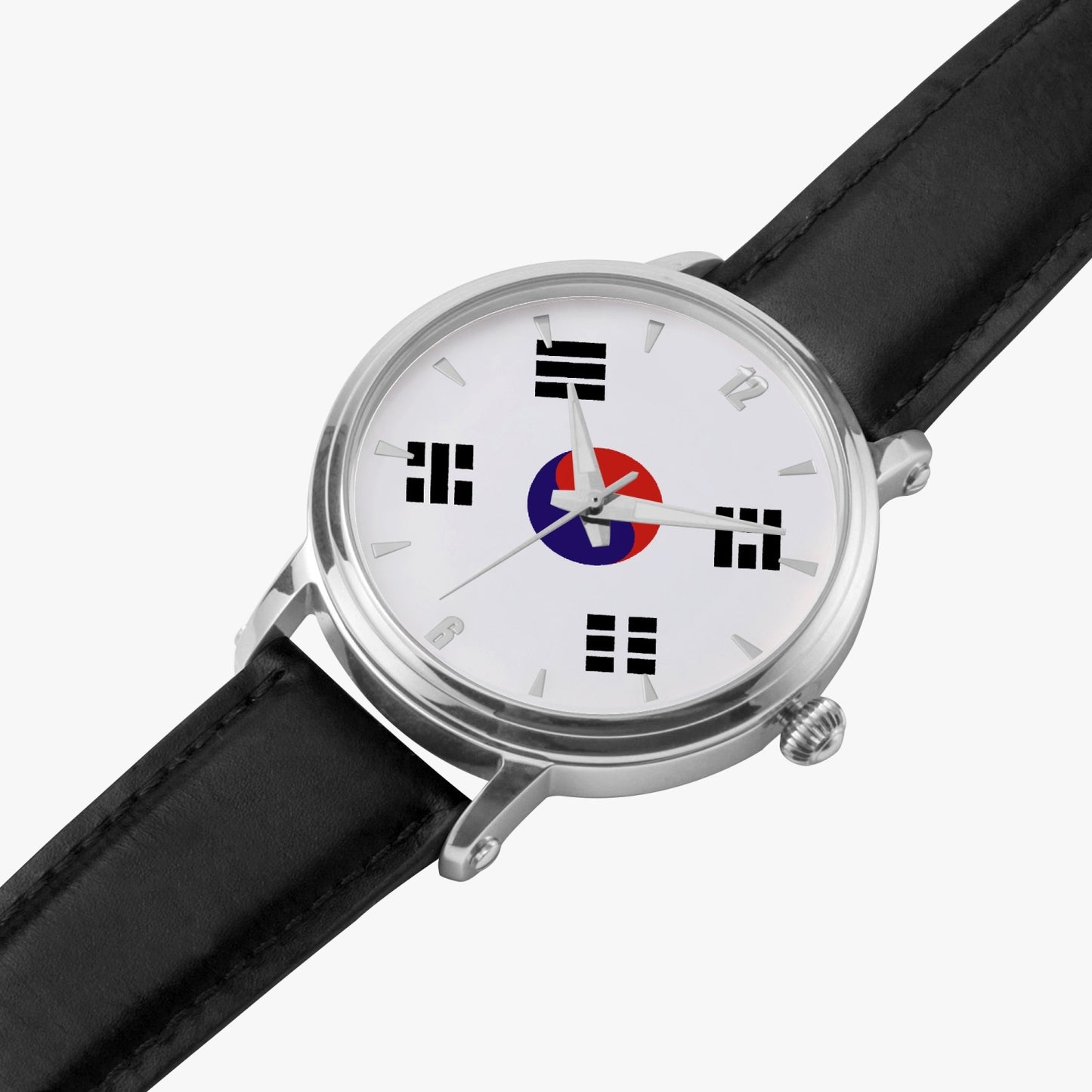South Korea Pride Premium Leather Men's Watch - Silver / Rose Gold / Black