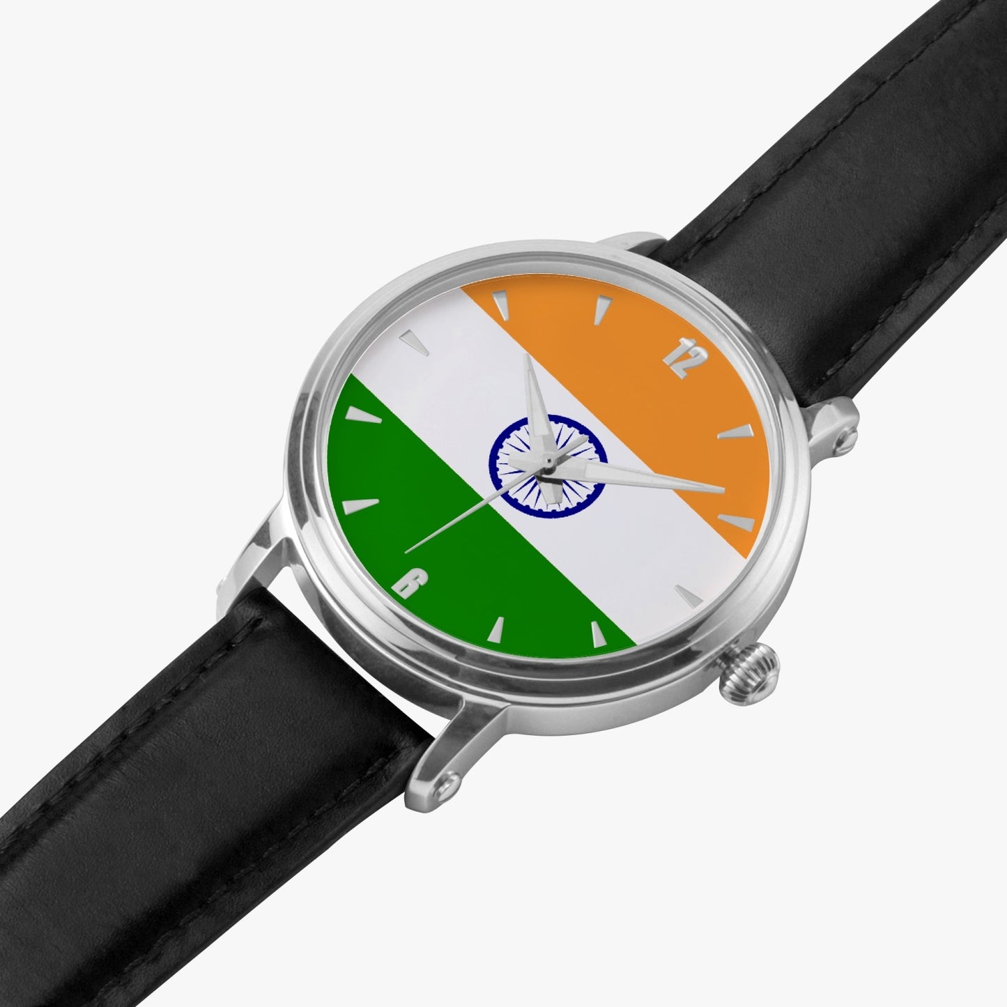 India Pride Premium Leather Men's Watch - Silver / Rose Gold / Black