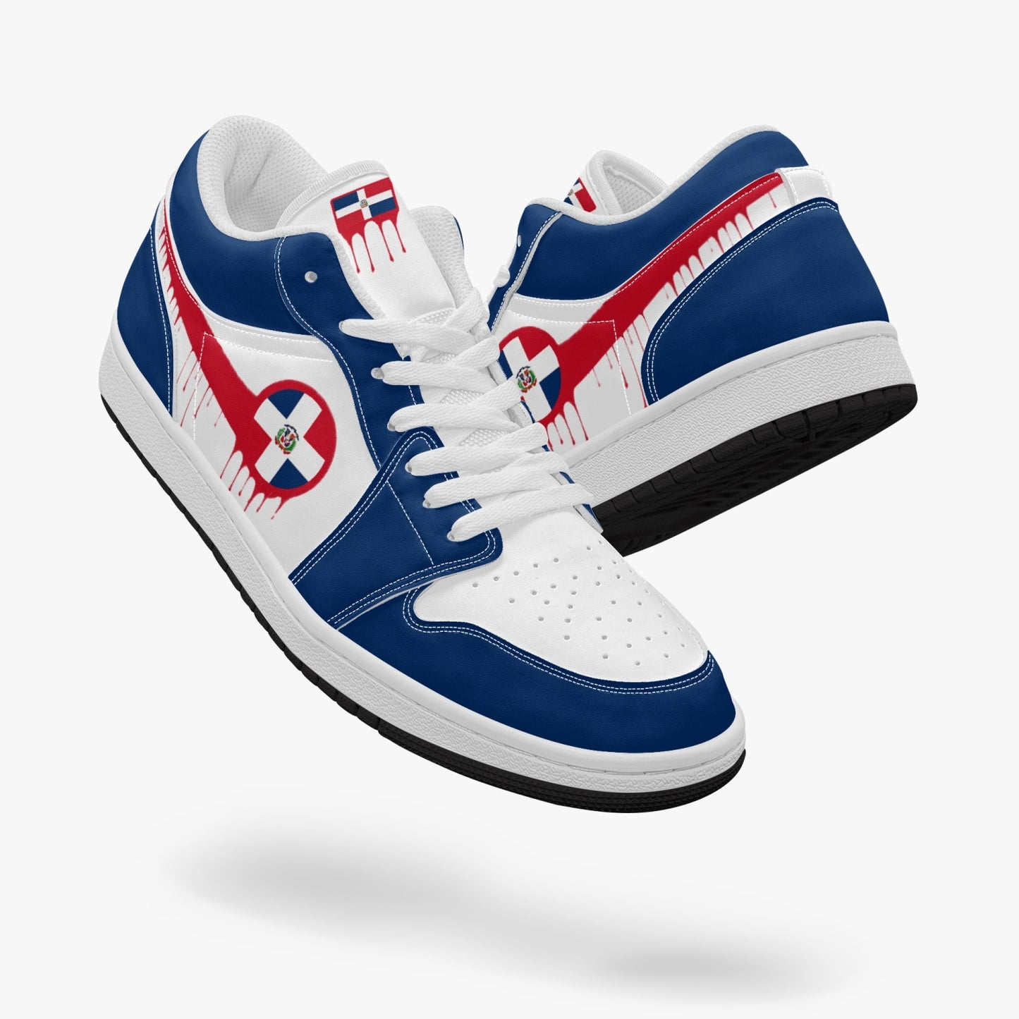 Air Dominican Red Drip / Blue & White Low Tops (Black Sole) - Men's & Women's