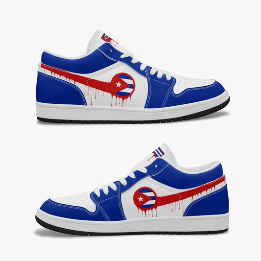 Air Cuba Red Drip / Blue & White Low Tops (Black Sole) - Men's & Women's