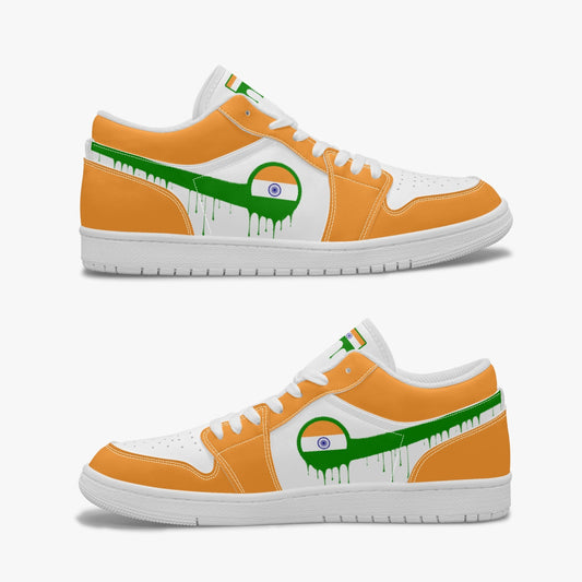 Air India Green Drip / Orange & White Low Tops (White Sole) - Men's & Women's