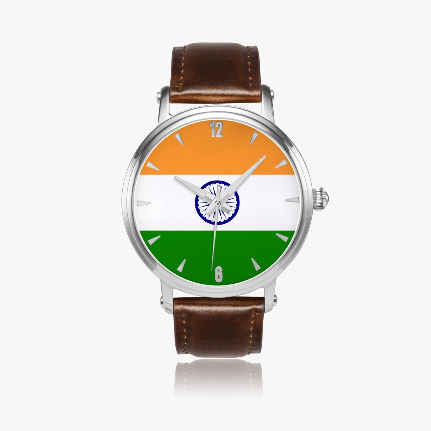 India Pride Premium Leather Men's Watch - Silver / Rose Gold / Black