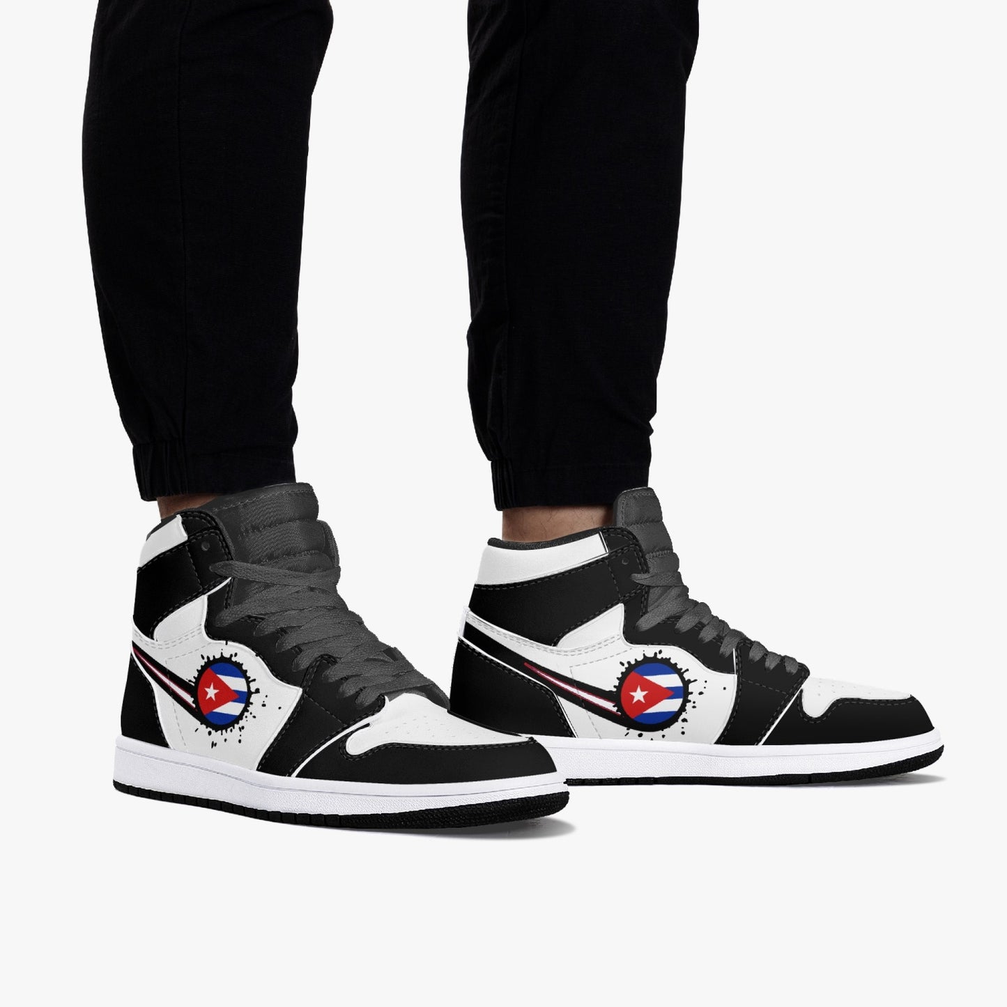 Air Cuba Splattered Icon Black/White High Tops (Black Sole) - Men's & Women's