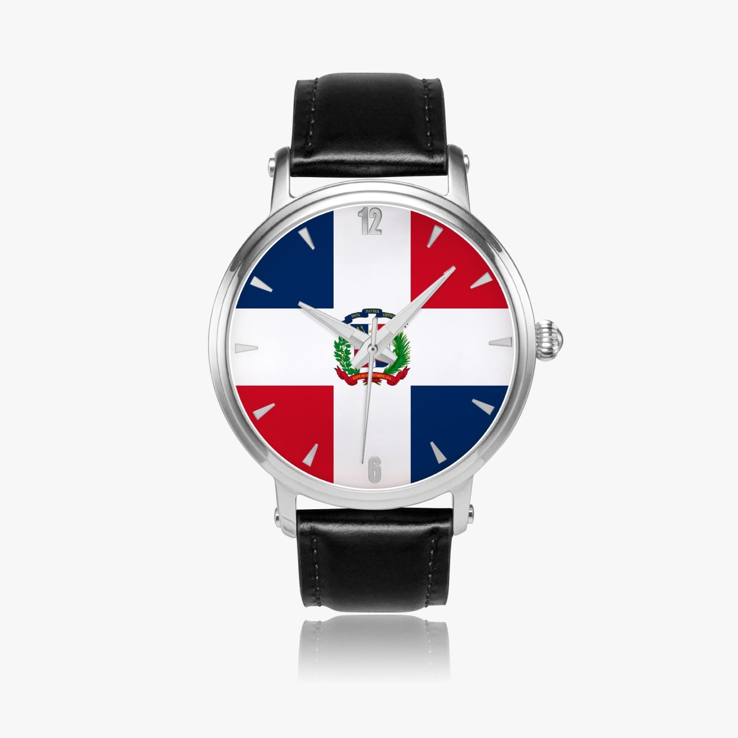 Dominican Pride Premium Leather Men's Watch - Silver / Rose Gold / Black