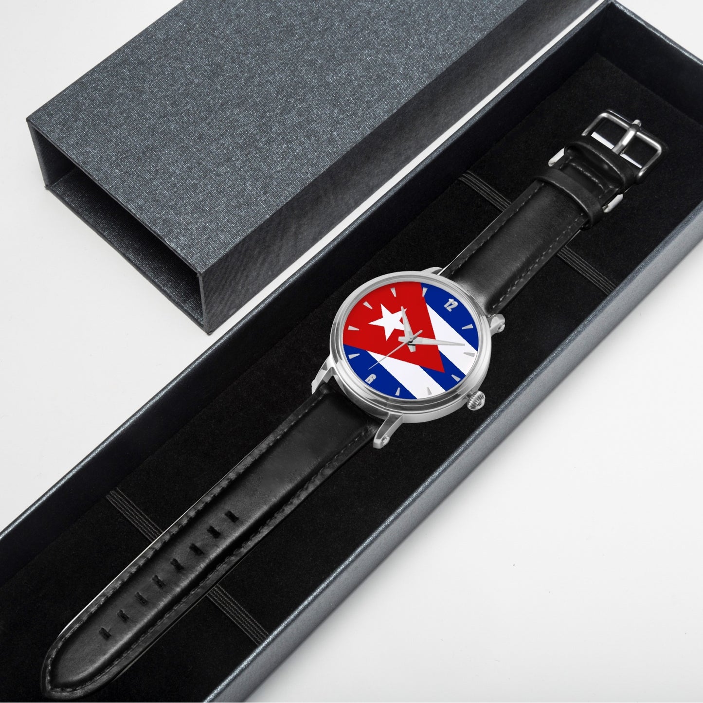 Cuba Pride Premium Leather Men's Watch - Silver / Rose Gold / Black