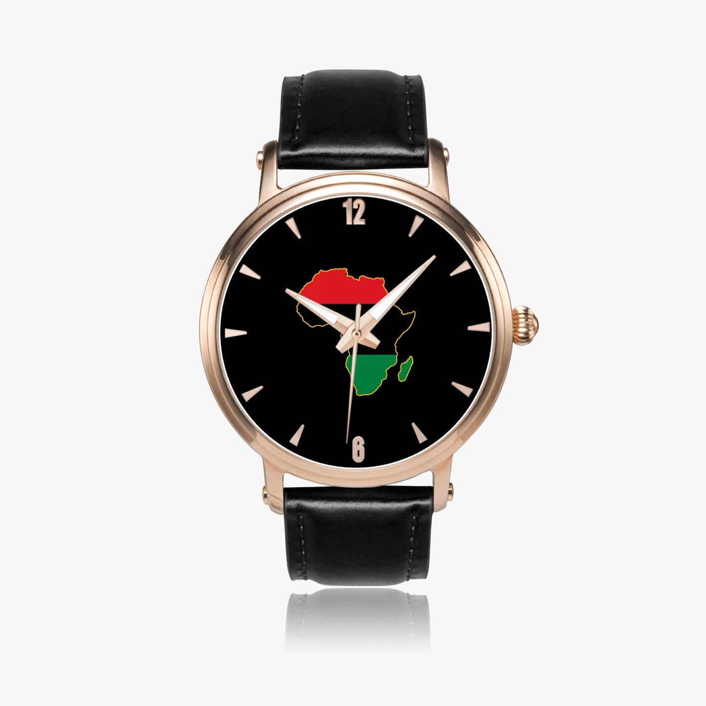 Africa Pride Premium Leather Men's Watch - Silver / Rose Gold / Black